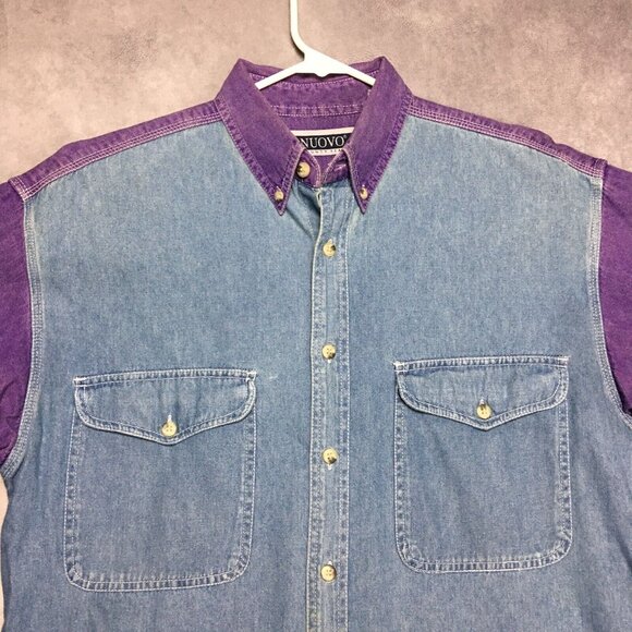 Vintage Nuovo County Seat Chambray Shirt size Medium Long Sleeve Purple Button - Picture 3 of 14